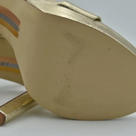 Sam Edelman Jade Ankle Strap Sandals with 4.3&quot; heels, Gold Leather, Women's Sz 9