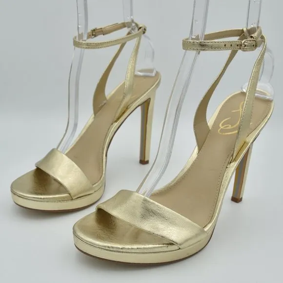 Sam Edelman Jade Ankle Strap Sandals with 4.3&quot; heels, Gold Leather, Women's Sz 9