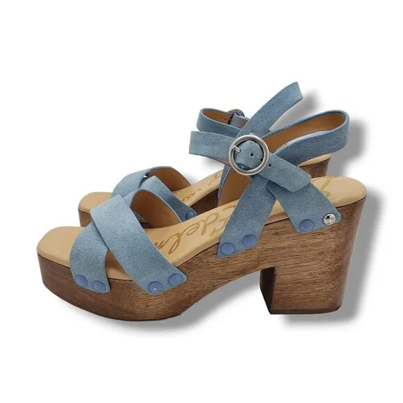 Sam Edelman Josefine Platform Wedge Sandals Womens 9.5 Blue Suede Slingback
