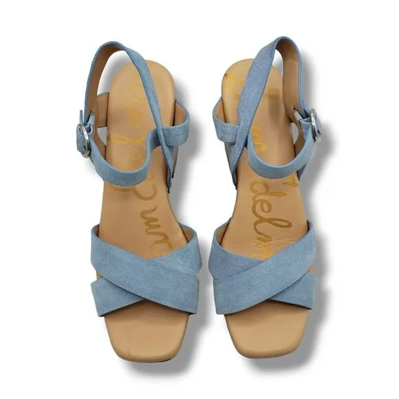 Sam Edelman Josefine Platform Wedge Sandals Womens 9.5 Blue Suede Slingback