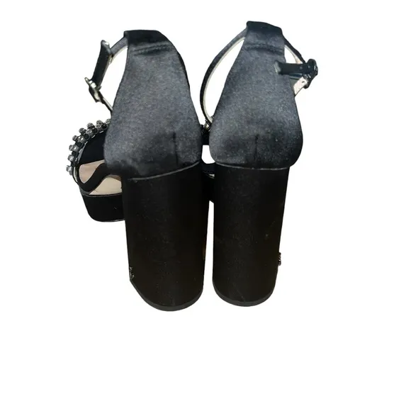 ✅Sam Edelman Ninette Crystal Accented Black Satin High Heel Platform