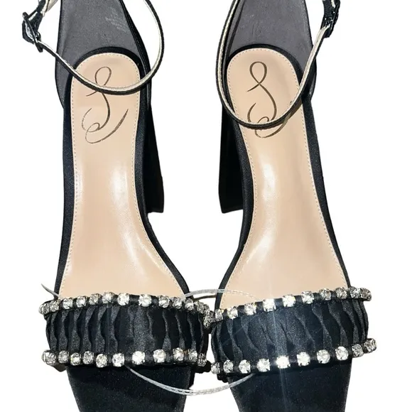 ✅Sam Edelman Ninette Crystal Accented Black Satin High Heel Platform