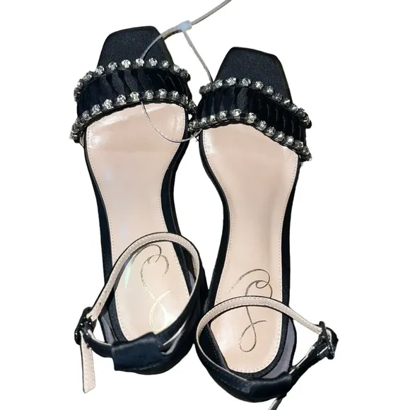 ✅Sam Edelman Ninette Crystal Accented Black Satin High Heel Platform
