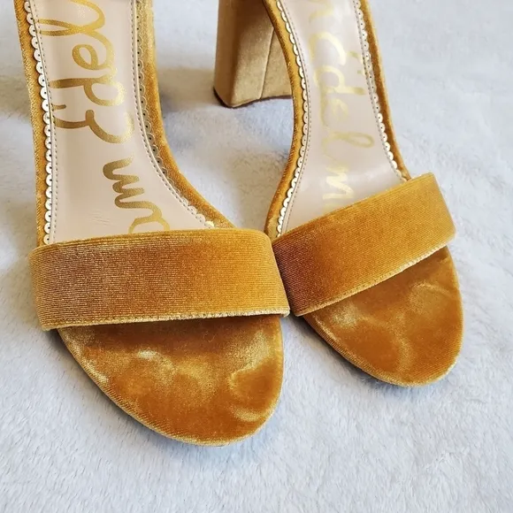 Sam Edelman Revolve Yaro Mustard Yellow Velvet Block Heel Sandals