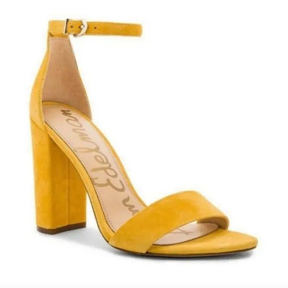 Sam Edelman Revolve Yaro Mustard Yellow Velvet Block Heel Sandals