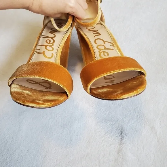 Sam Edelman Revolve Yaro Mustard Yellow Velvet Block Heel Sandals