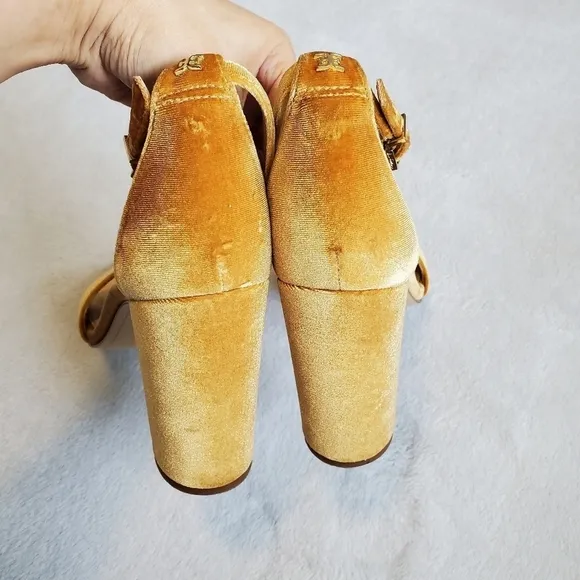 Sam Edelman Revolve Yaro Mustard Yellow Velvet Block Heel Sandals