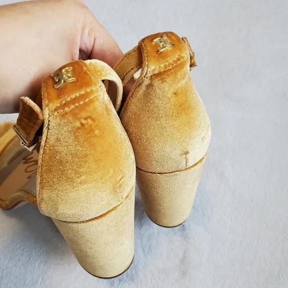 Sam Edelman Revolve Yaro Mustard Yellow Velvet Block Heel Sandals