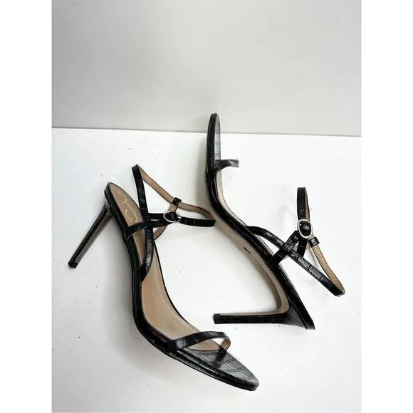 Sam Edelman Sandals Womens Size 9 Black Croc Embossed Faux Leather Dara Heels