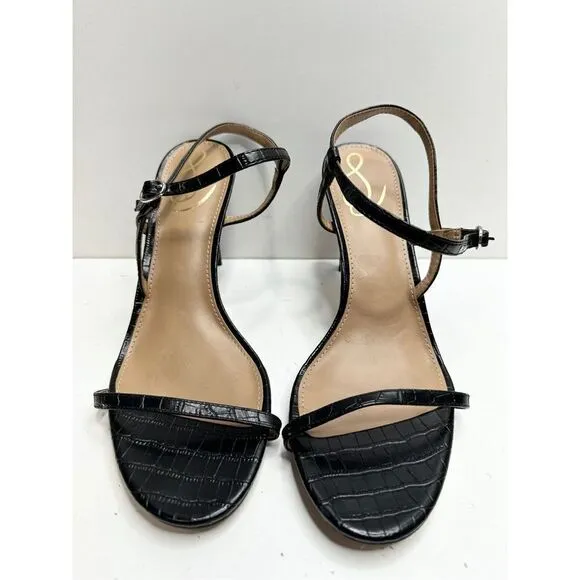 Sam Edelman Sandals Womens Size 9 Black Croc Embossed Faux Leather Dara Heels