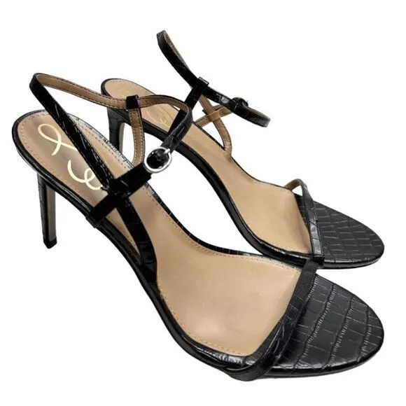 Sam Edelman Sandals Womens Size 9 Black Croc Embossed Faux Leather Dara Heels