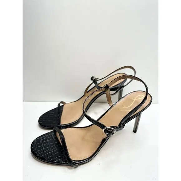 Sam Edelman Sandals Womens Size 9 Black Croc Embossed Faux Leather Dara Heels