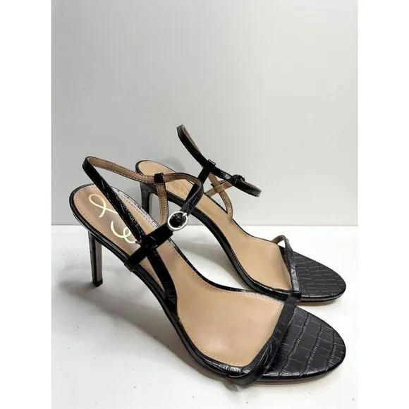 Sam Edelman Sandals Womens Size 9 Black Croc Embossed Faux Leather Dara Heels