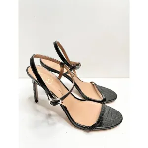 Sam Edelman Sandals Womens Size 9.5 Black Croc Embossed Faux Leather Dara Heels