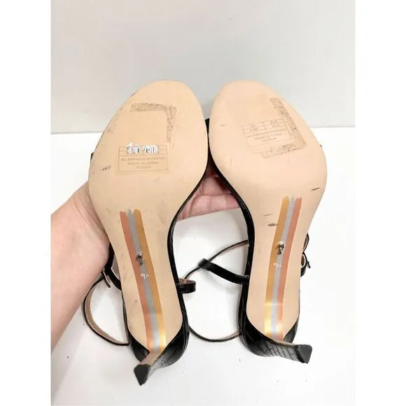 Sam Edelman Sandals Womens Size 9.5 Black Croc Embossed Faux Leather Dara Heels