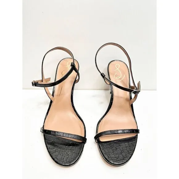 Sam Edelman Sandals Womens Size 9.5 Black Croc Embossed Faux Leather Dara Heels