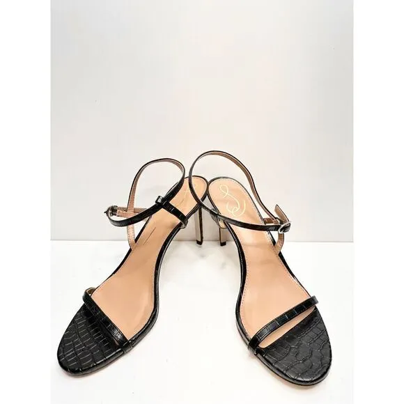 Sam Edelman Sandals Womens Size 9.5 Black Croc Embossed Faux Leather Dara Heels