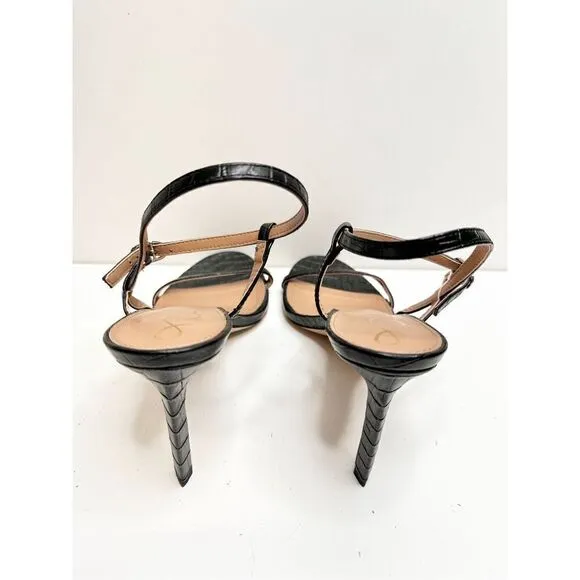 Sam Edelman Sandals Womens Size 9.5 Black Croc Embossed Faux Leather Dara Heels