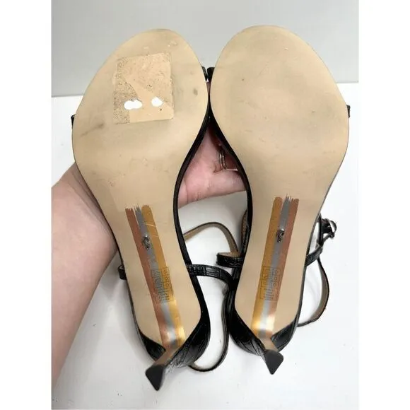 Sam Edelman Sandals Womens Size 9.5 Black Croc Embossed Faux Leather Dara Heels