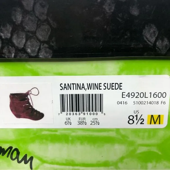 Sam Edelman Santina Wine Suede Lace Up Gladiator Wedge Sandals Size 8.5M