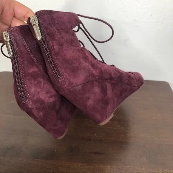 Sam Edelman Santina Wine Suede Lace Up Gladiator Wedge Sandals Size 8.5M