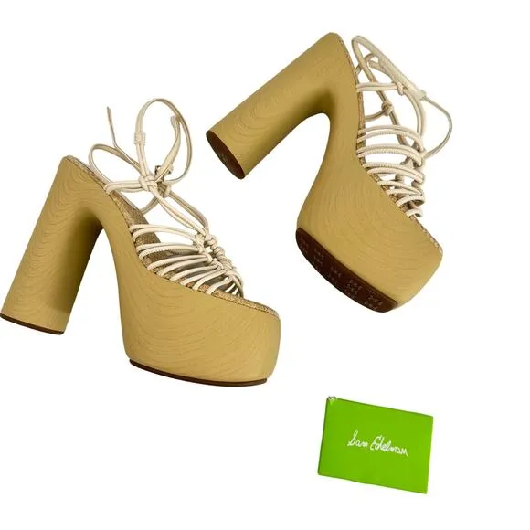 Sam Edelman Women's Gia Platform Chunky Y2k Strappy Heels Cream Size 8