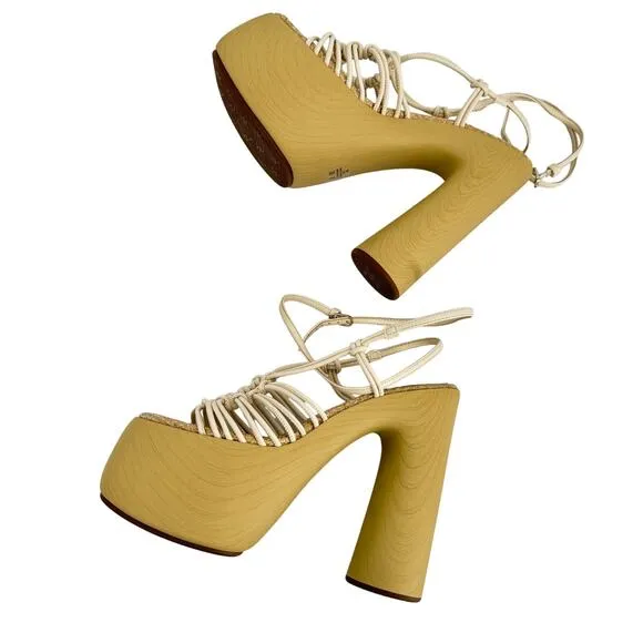 Sam Edelman Women's Gia Platform Chunky Y2k Strappy Heels Cream Size 8