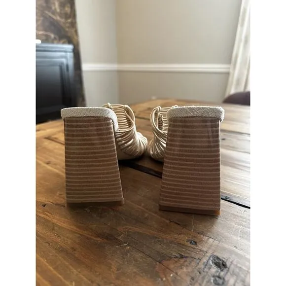 Sam Edelman Women's Size 5 Laurette Woven Block Heel Mule Sandal Tan Almond