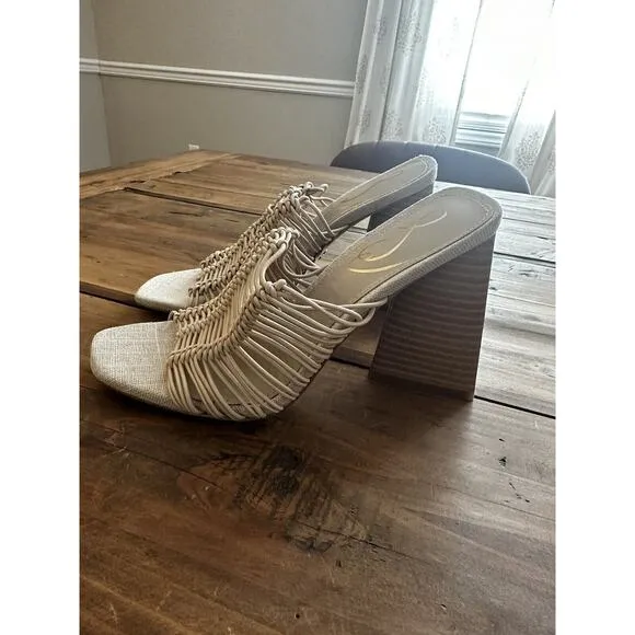 Sam Edelman Women's Size 5 Laurette Woven Block Heel Mule Sandal Tan Almond