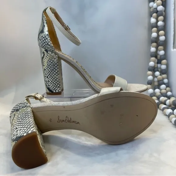 Sam Edelman Yaro  Ankle Strap Snake Embossed and beige Block heel Sandal 9.5