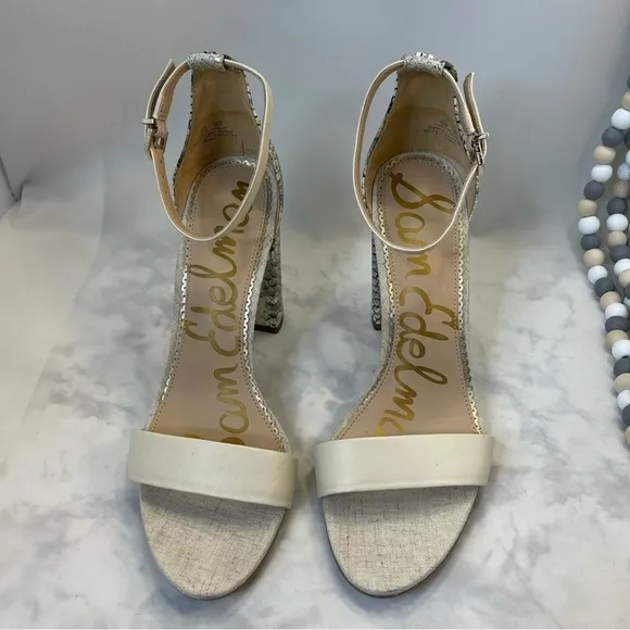 Sam Edelman Yaro  Ankle Strap Snake Embossed and beige Block heel Sandal 9.5