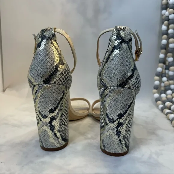 Sam Edelman Yaro  Ankle Strap Snake Embossed and beige Block heel Sandal 9.5
