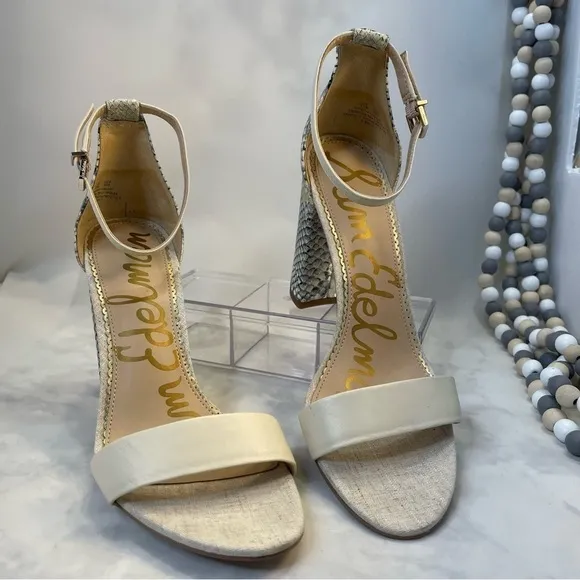 Sam Edelman Yaro  Ankle Strap Snake Embossed and beige Block heel Sandal 9.5