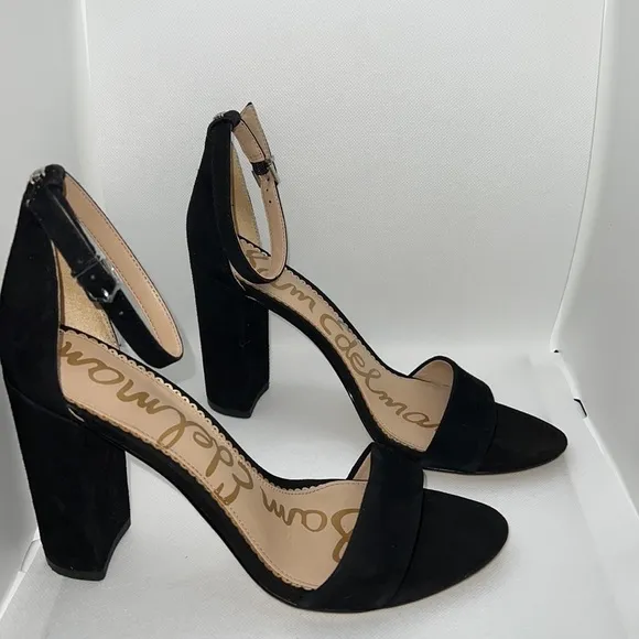 Sam Edelman Yaro black suede ankle strap Block Heels sandals women’s Sz 9 1/2
