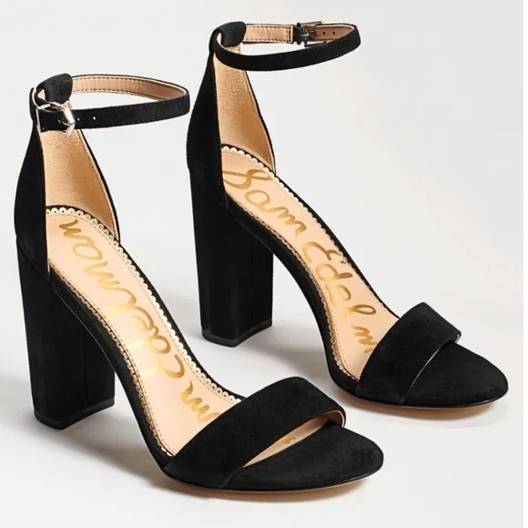 Sam Edelman Yaro black suede ankle strap Block Heels sandals women’s Sz 9 1/2