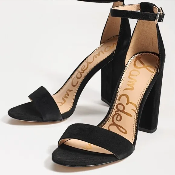Sam Edelman Yaro black suede ankle strap Block Heels sandals women’s Sz 9 1/2