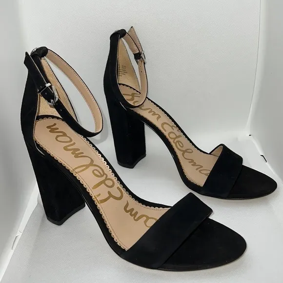 Sam Edelman Yaro black suede ankle strap Block Heels sandals women’s Sz 9 1/2
