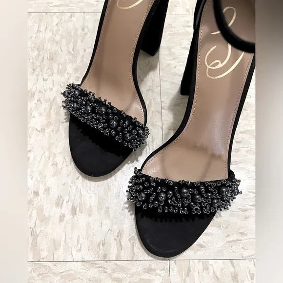 SAM EDELMAN Yaro Perla Black Suede Block Heel Sandals Size 7