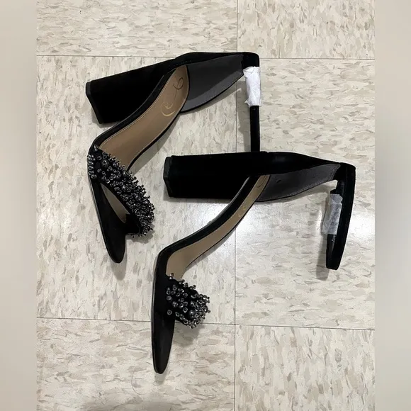 SAM EDELMAN Yaro Perla Black Suede Block Heel Sandals Size 7