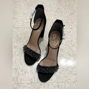 SAM EDELMAN Yaro Perla Black Suede Block Heel Sandals Size 7