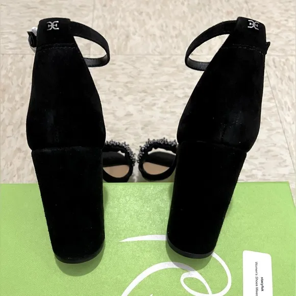 SAM EDELMAN Yaro Perla Black Suede Block Heel Sandals Size 7