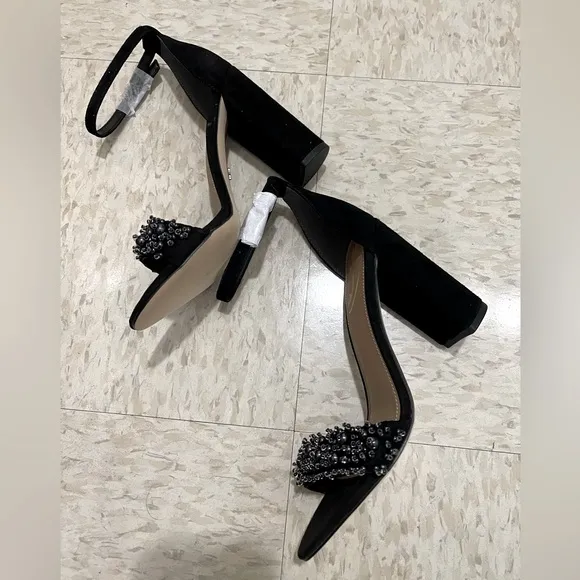 SAM EDELMAN Yaro Perla Black Suede Block Heel Sandals Size 7