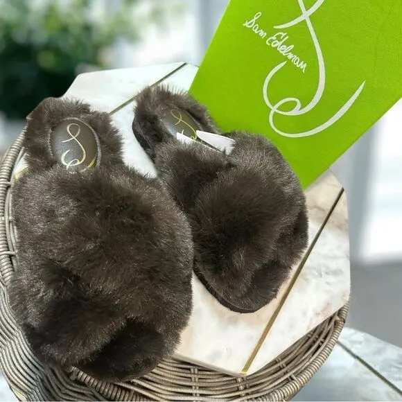 SAM EDELMAN Jeane Furry Slip-on Cross Band Slippers Size 6