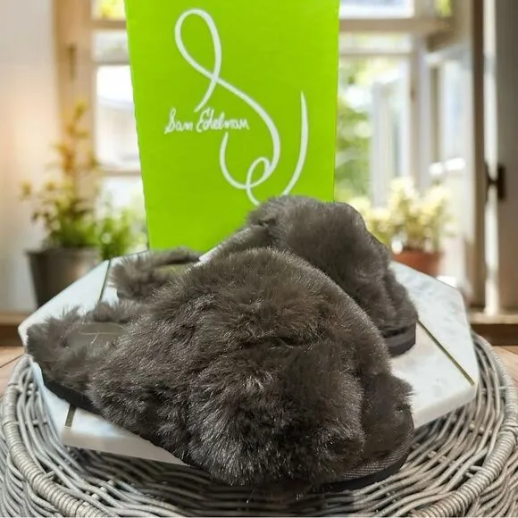SAM EDELMAN Jeane Furry Slip-on Cross Band Slippers Size 6
