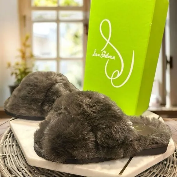 SAM EDELMAN Jeane Furry Slip-on Cross Band Slippers Size 6