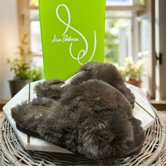SAM EDELMAN Jeane Furry Slip-on Cross Band Slippers Size 6