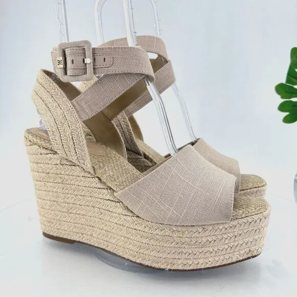 Sam Edelman Womens Vada Espadrille Sandals Ankle Strap Beige Canvas Platform 10M