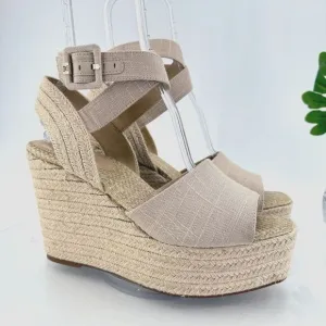 Sam Edelman Womens Vada Espadrille Sandals Ankle Strap Beige Canvas Platform 10M