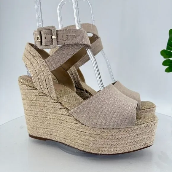 Sam Edelman Womens Vada Espadrille Sandals Ankle Strap Beige Canvas Platform 10M