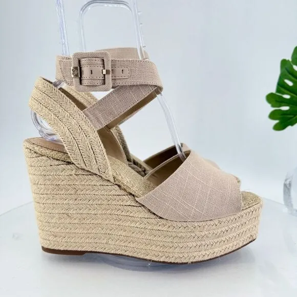 Sam Edelman Womens Vada Espadrille Sandals Ankle Strap Beige Canvas Platform 10M
